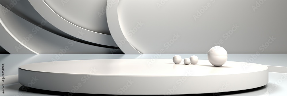 Poster white studio background with round podium vector, banner.