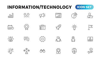 Device and Information technology line icons collection. Big UI icon set in a flat design. Thin outline icons pack