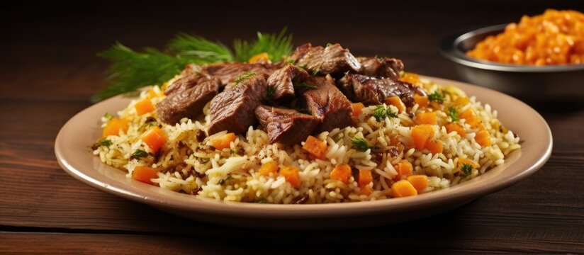 Turkish pilaf called Acem pilavi with carrots and meat, a traditional Persian rice dish.