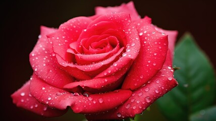 Close-up of a dew-covered red rose against a dark background
