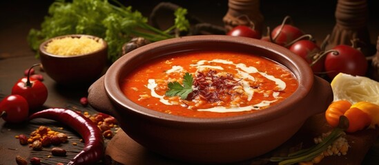 Traditional Turkish tarhana soup, prepared by fermenting dried cheese with tomato paste and spices.
