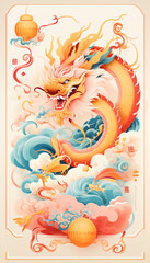 Obraz na płótnie Canvas Happy chinese new year 2024. oriental dragon zodiac sign with flower,lantern,asian elements gold paper cut illustration style on color background. vertical portrait format