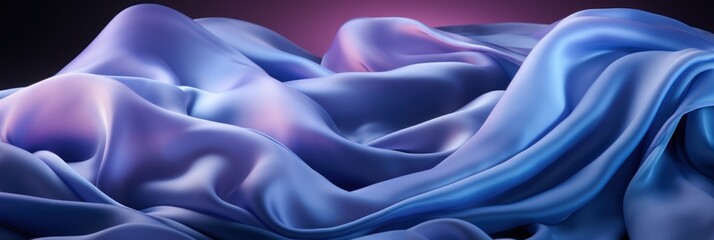Obraz premium Silk satin fabric. Navy blue color. Abstract dark elegant background with space for design. Soft wavy folds. Drapery. Gradient. Light lines. Shiny. Shimmer. Glow. Template. Wide banner. Panoramic