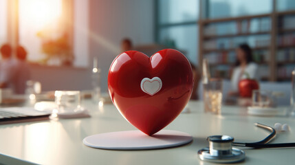 Heart icon placed on the table, Health insurance, Health and access to welfare health concept.