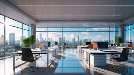 Professional modern open plan office background for Zoom, Meeting online.