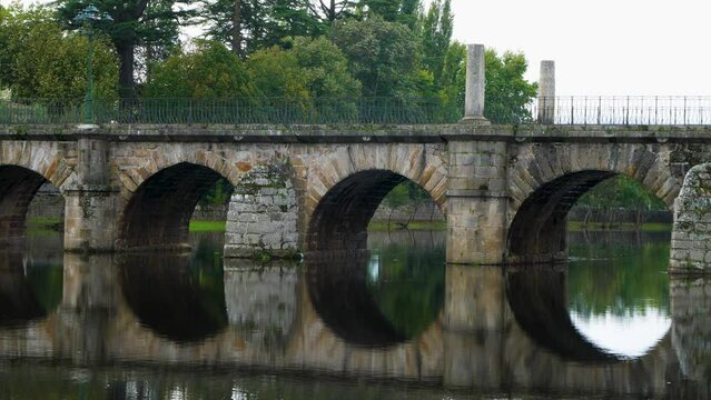 Medium establish view of roman bridge of Aquae Flaviae, Chaves Vila Real Portugal with no people