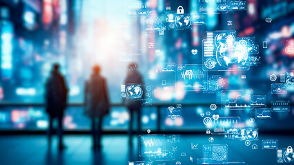 未来都市の人々とデジタルデータ