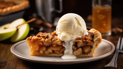 Apple Pie with ice cream and Caramel Sauce.