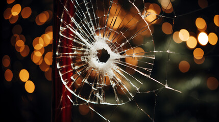 Broken glass on the background of the Christmas tree and garlands