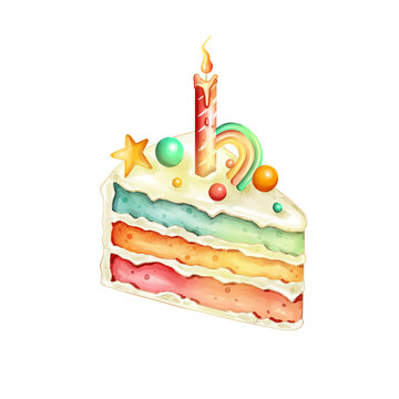 birthday cake with candles watercolor