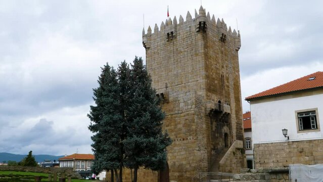 Chaves Keep Tower with Evergreen, Portugal