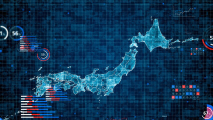 日本地図と統計データ - obrazy, fototapety, plakaty