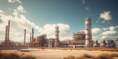 Fototapeta premium Gas factory power plant in the evening