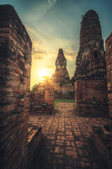Wat Phra Ram landmark famous temple in Ayutthaya while sunset, Ayutthaya Historical Park.