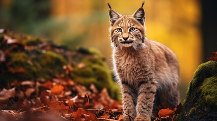 Naklejka na ściany i meble Close-up Portrait of a Wild Cat in a Nature Reserve