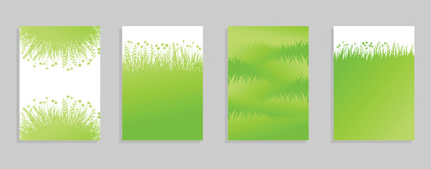 Vector green grass: natural, organic, bio, eco cards background