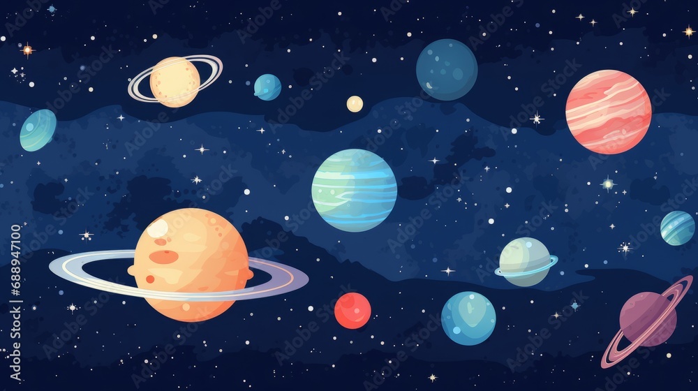 Sticker starry vector space background - cute flat style template with stars in outer space