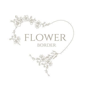Hand drawn heart frame of wildflowers. Graphic element for wedding invitations, business sign. 
