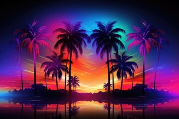 Fototapeta na wymiar Colorful neon palm trees background