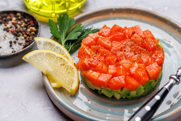 Delicious salmon and avocado tartare