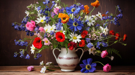 Obraz na płótnie Canvas Delicate Floral Arrangement in Colorful Vase