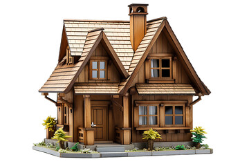 House illustration with a decorative roof, a chimney and a facade/3d house cartoon illustration isolated on a Transparent background. Generative AI