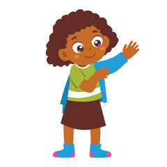 Little Black Kid wearing clothes getring dressed daily routine Activity. Little Black Girl dressing.Children discipline preparing fashion. Isolated Element Objects. Flat Style Icon Vector Illustration