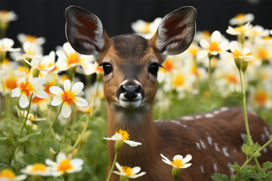mouse deer in the flower garden