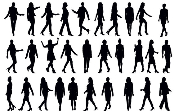 Set of business people silhouette, collection of female silhouette isolated on white background