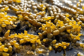 pearls of neptune seaweed on the coastline in tasmania australia