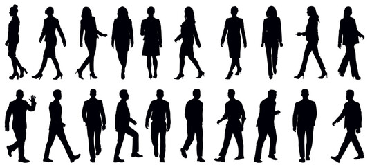 Set of business people silhouette, man and woman team, isolated on white background - obrazy, fototapety, plakaty