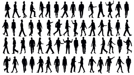 Set of business people silhouette, man and woman team, isolated on white background - obrazy, fototapety, plakaty