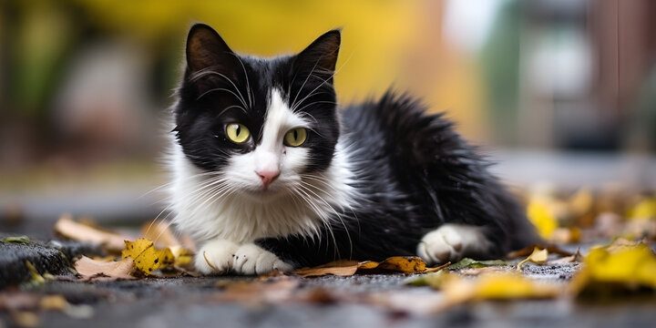 Visual Impact: Breathtaking Black and White Cat showcasing Yellow Eyes

