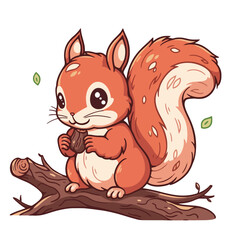 Cute squirrel in cartoon style. Vector illustration isolated on white background.