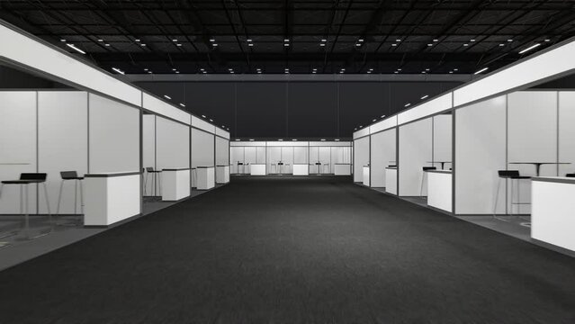 Exhibition standing for mockup and Corporate identity,Display.Empty booth design elements in Exhibition hall.Blank booth 3d illustration for trade show.Booth system with banner for Graphic.3d render.	