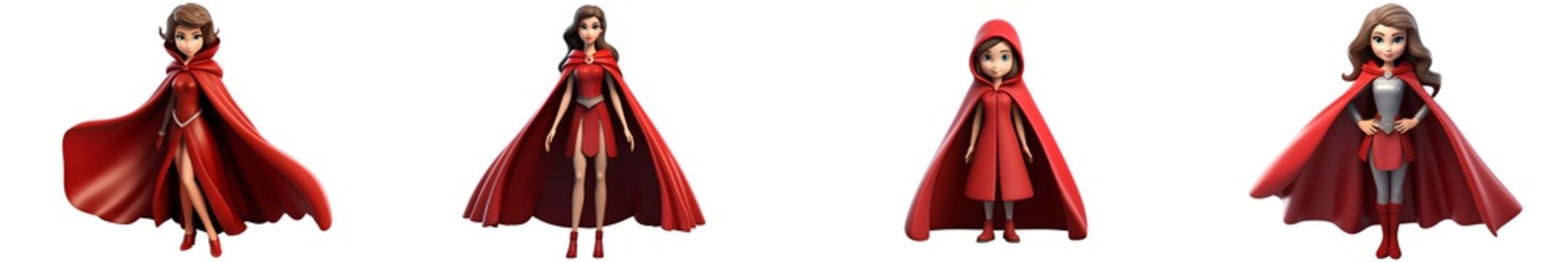 3d cartoon woman standing with red cape 3d rendring isolated on white background. Generative AI.