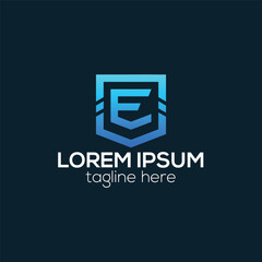 Modern E letter techonology logo design with gradient color vector template illustration