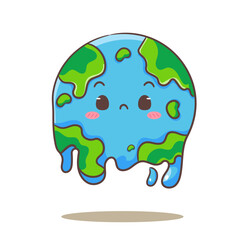 Cute earth cartoon. Global warming and climate change concept design. Isolated white background. Globe flat vector illustration.