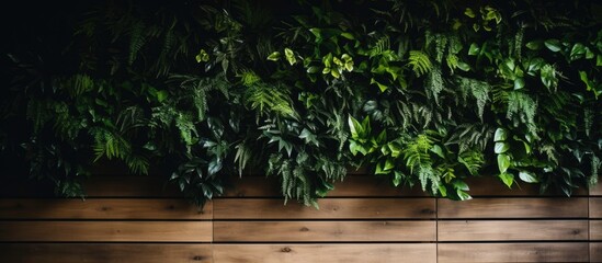 Leafy green wall with wooden slats