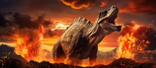 Lava reveals dinosaur through photo editing.