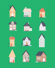 Abstract and Unique Set of Houses Cartoon Design
