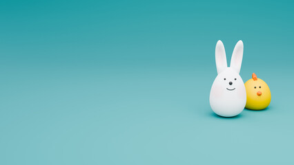 Easter Concept with Easter Bunny and Easter Eggs 3d rendering 