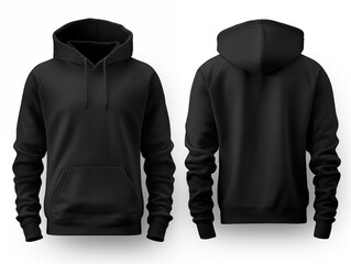 Blank black hoodie template long sleeve with front view and back for design mockup