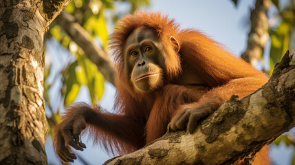 An orangutan watching the world go by. AI Generative.