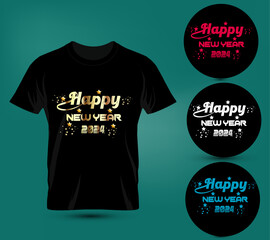 Retro word text happy new year quote fashion t shirt in 3 different color,font can changed