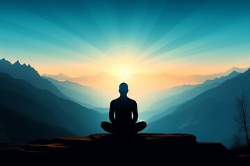 Silhouette of a man meditating on the mountain