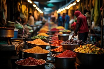 A vibrant and exotic market scene in a culturally rich location. 
