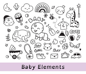 Fototapeta premium Doodle baby elements, baby collection