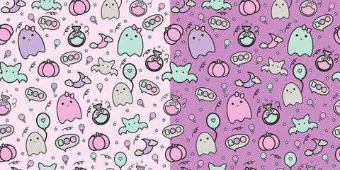 Cartoon spooky ghost seamless pattern, kawaii ghost background