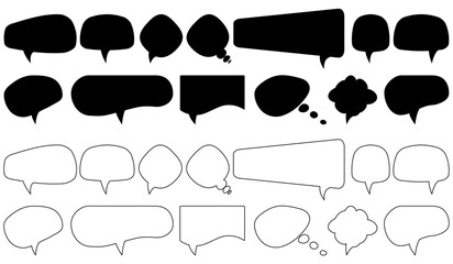 Set of speech bubbles isolated on transparent background. Black and white Cloud or Talk bubble collection. - obrazy, fototapety, plakaty